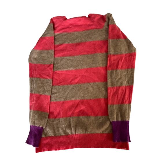 Garnet Hill Small Cashmere Brown Pink Purple Stripes V-neck Light Academia Soft - Picture 2 of 4